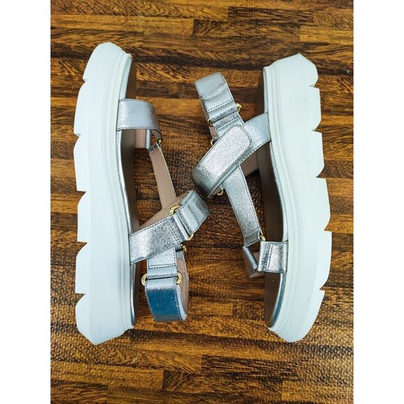 Stuart Weitzman Women’s Zoelie Silver Metallic Leather Platform Sandals Size 7 - Picture 6 of 8